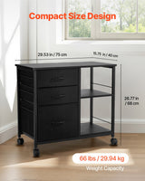 VEVOR Mobile Metal File Cabinet with 3 Fabric Drawers and 2 Open Shelves Black - Side View