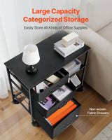 VEVOR Mobile Metal File Cabinet with 3 Fabric Drawers and 2 Open Shelves Black