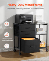 VEVOR Mobile Metal File Cabinet with 3 Fabric Drawers and 2 Open Shelves Black