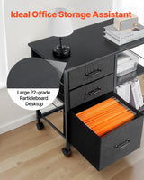 VEVOR Mobile Metal File Cabinet with 3 Fabric Drawers and 2 Open Shelves Black - Close-Up Angle