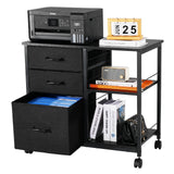 VEVOR Mobile Metal File Cabinet with 3 Fabric Drawers and 2 Open Shelves Black