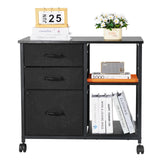 VEVOR Mobile Metal File Cabinet with 3 Fabric Drawers and 2 Open Shelves Black - Extra Image