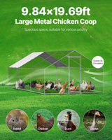 VEVOR Metal Chicken Coop 9.8x19.6x6.5 ft Walk-in Chicken Run with Cover Spire Roof - Top-Down View