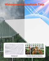 VEVOR Metal Chicken Coop 9.8x19.6x6.5 ft Walk-in Chicken Run with Cover Spire Roof - 45-Degree Angle