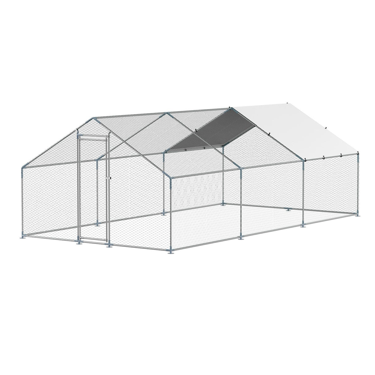 VEVOR Metal Chicken Coop 9.8x19.6x6.5 ft Walk-in Chicken Run with Cover Spire Roof