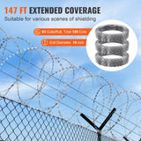VEVOR Razor Wire Razor Barbed Wire 147ft 3Rolls Razor Wire Fencing Double Spiral - 45-Degree Angle