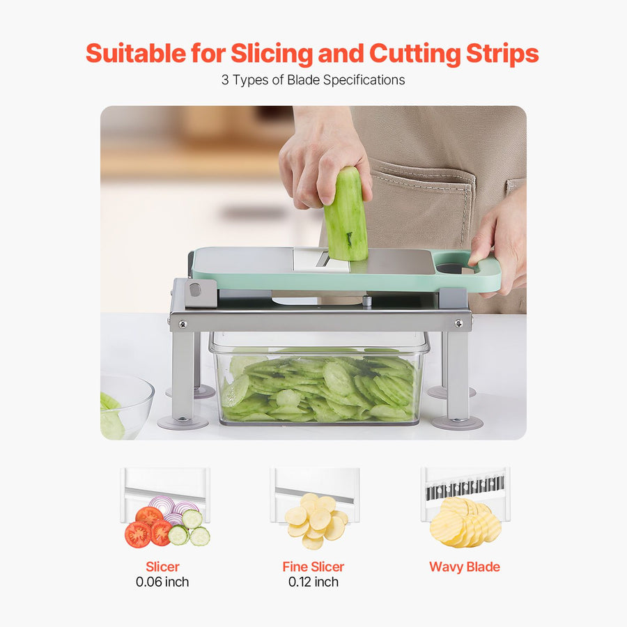 Vegetable Chopper Mandoline Slicer, All-in-1 Food Veggie Cutter with 9 Stainless Steel Blades, Cheese Grater Onion Potato Dicer with Container,Salad Spiralizer Kitchen Gadgets&Essentials