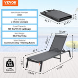 VEVOR Chaise Lounge Chair Outdoor Patio Lounge Chair Adjustable 5-Position 2 pcs - Rear View