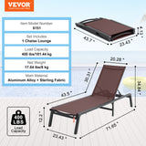 VEVOR Chaise Lounge Chair Outdoor Patio Lounge Chair with Adjustable 5-Position - Close-Up Angle