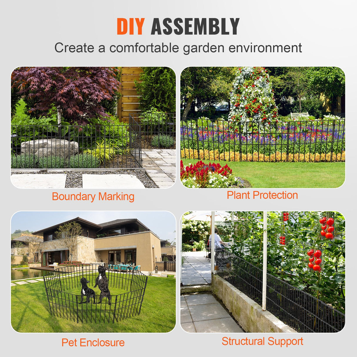 VEVOR Garden Fence, No Dig Fence 44(H)x33(L)cm Animal Barrier Fence, Underground Decorative Garden Fencing with 3.81 cm Spike Spacing, Metal Dog Fence