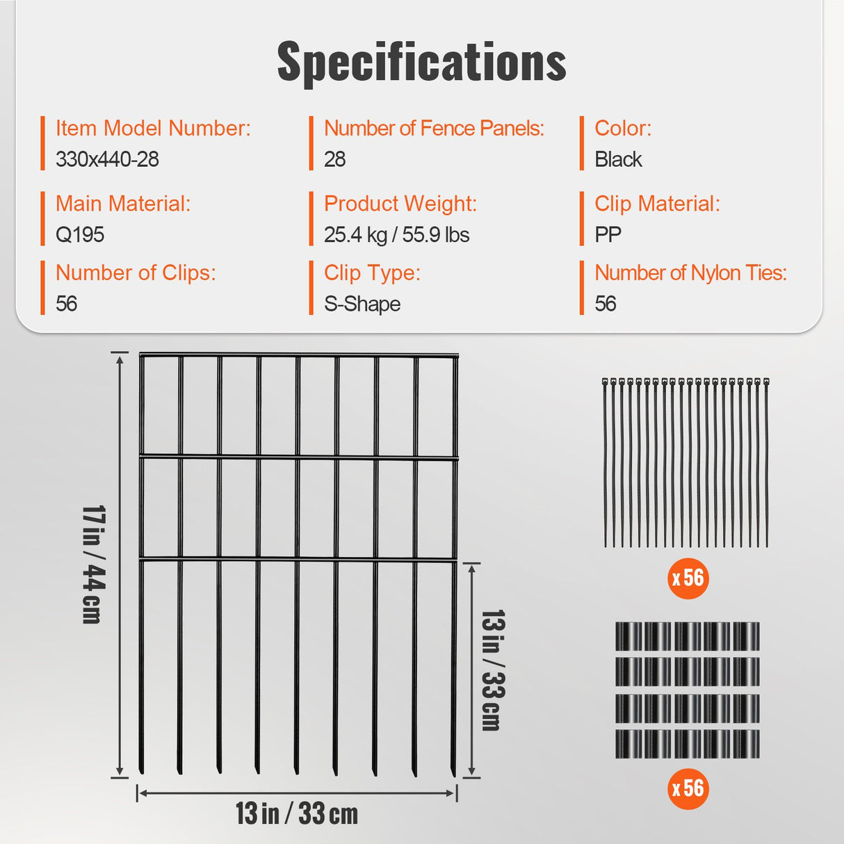 VEVOR Garden Fence, No Dig Fence 44(H)x33(L)cm Animal Barrier Fence, Underground Decorative Garden Fencing with 3.81 cm Spike Spacing, Metal Dog Fence