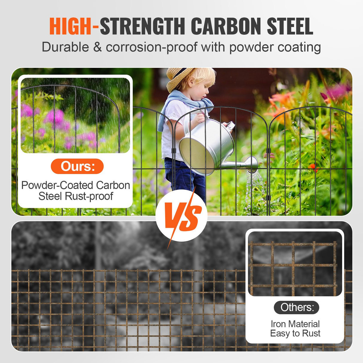VEVOR Garden Fence, No Dig Fence 61 x 33 cm Animal Barrier Fence, Underground Decorative Garden Fencing with 5.08 cm Spike Spacing, Metal Dog Fence for the Yard and Outdoor Patio, 10 Pack