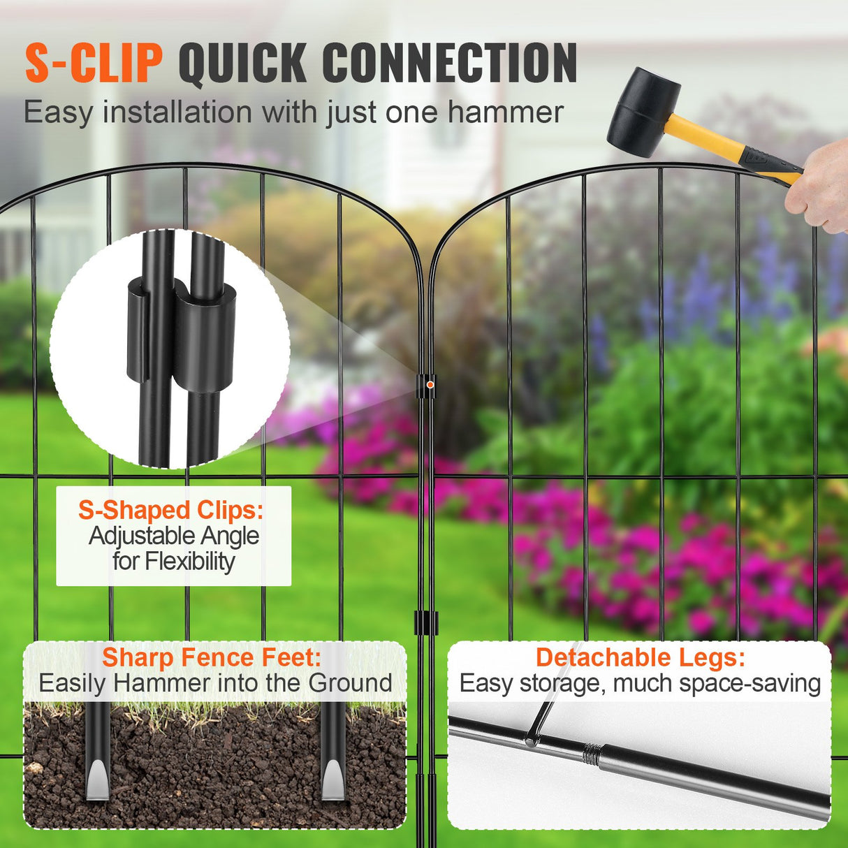 VEVOR Garden Fence, No Dig Fence 61 x 33 cm Animal Barrier Fence, Underground Decorative Garden Fencing with 5.08 cm Spike Spacing, Metal Dog Fence for the Yard and Outdoor Patio, 10 Pack