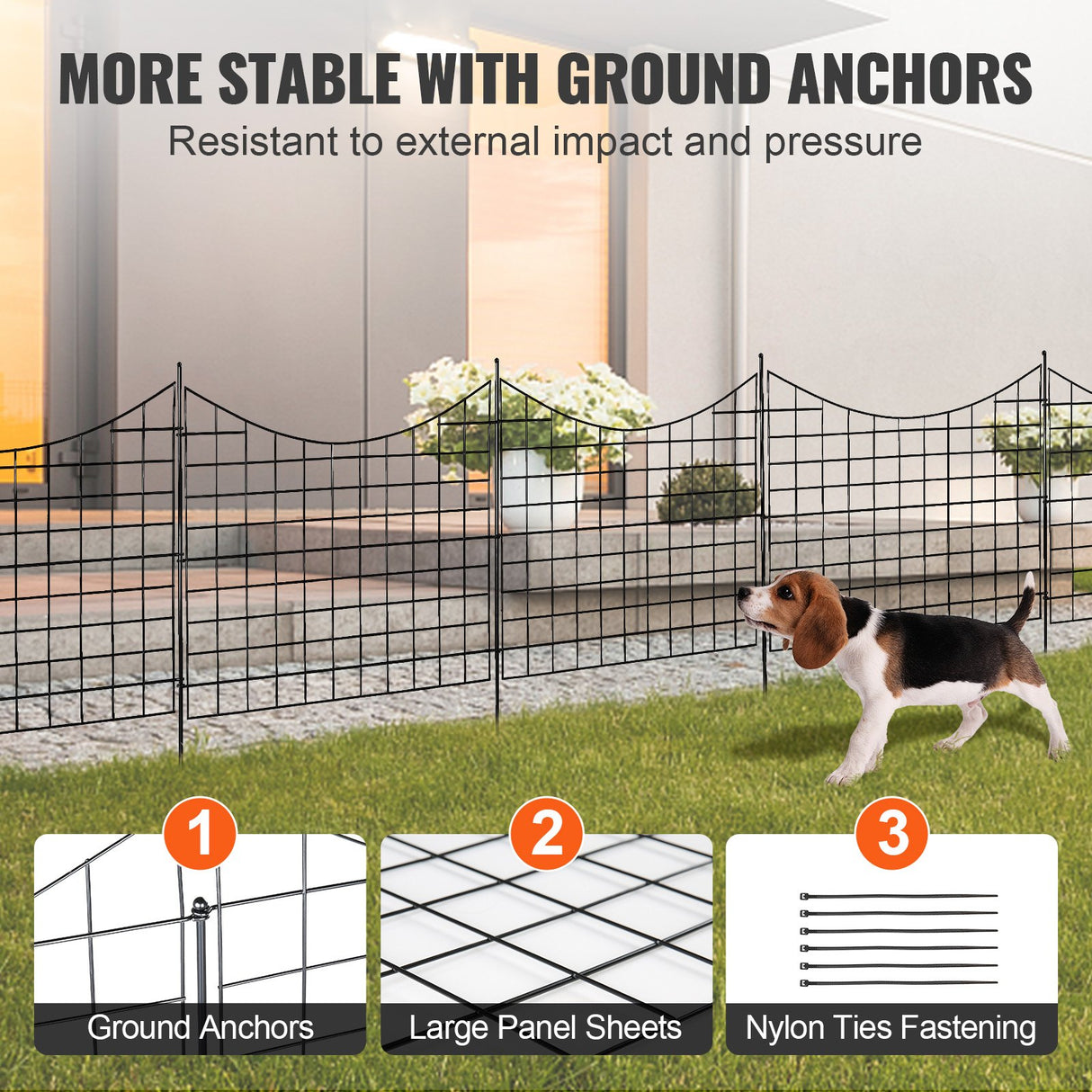 VEVOR Garden Fence, 75?93 cm Animal Barrier Fence, Underground Decorative Garden Fencing with 6.38 cm Spike Spacing, Metal Dog Fence for the Yard and