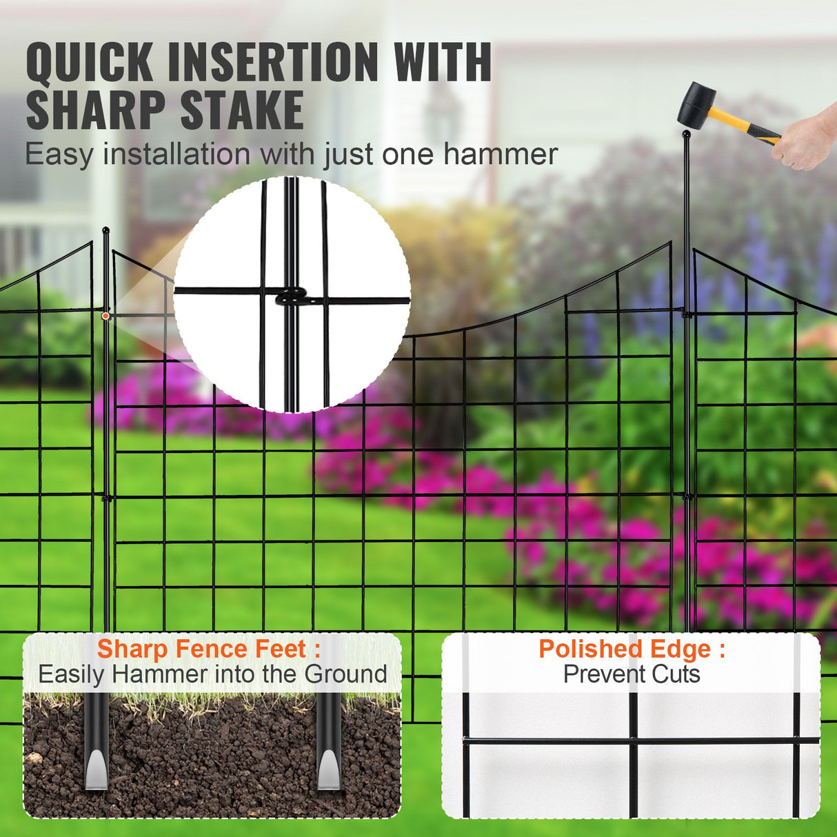 VEVOR Garden Fence, 75?93 cm Animal Barrier Fence, Underground Decorative Garden Fencing with 6.38 cm Spike Spacing, Metal Dog Fence for the Yard and