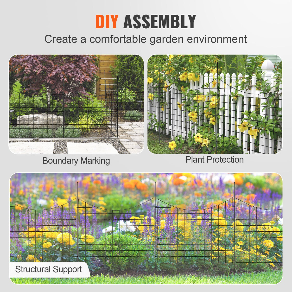 VEVOR Garden Fence, 75?93 cm Animal Barrier Fence, Underground Decorative Garden Fencing with 6.38 cm Spike Spacing, Metal Dog Fence for the Yard and