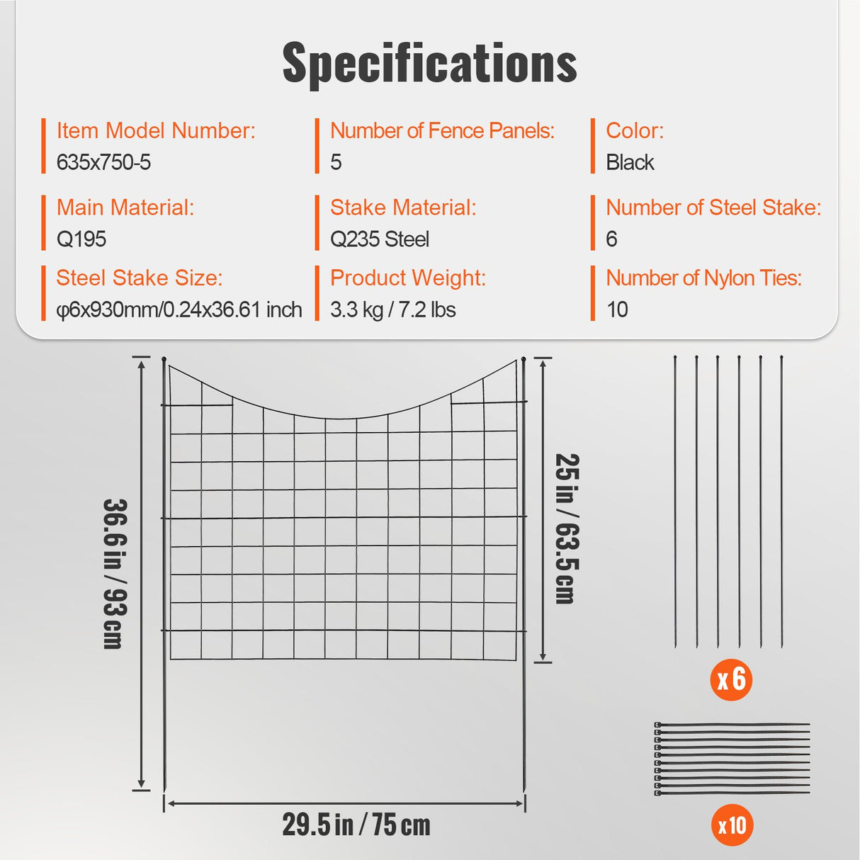 VEVOR Garden Fence, 75?93 cm Animal Barrier Fence, Underground Decorative Garden Fencing with 6.38 cm Spike Spacing, Metal Dog Fence for the Yard and