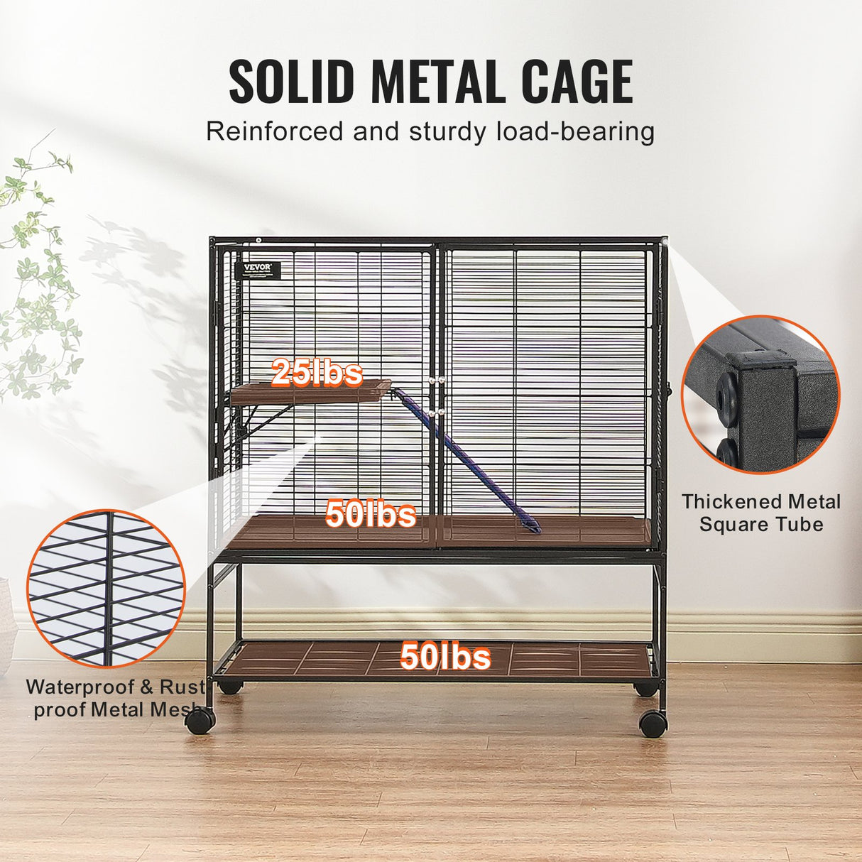 VEVOR 39" Metal Small Animal Cage 2-Tier Rolling Ferret Cage with Tray A Ramp