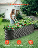 Metal Raised Garden Bed, 8 x 2 x 2 ft Outdoor Galvanized Planter Box, with Open Bottom, Large Oval Planter Raised Bed for Gardening Vegetables, Flowers, Herbs, and Succulent Plants, Dark Gray - Front View