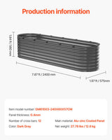 Metal Raised Garden Bed, 8 x 2 x 2 ft Outdoor Galvanized Planter Box, with Open Bottom, Large Oval Planter Raised Bed for Gardening Vegetables, Flowers, Herbs, and Succulent Plants, Dark Gray - Close-Up Angle