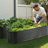 Metal Raised Garden Bed, 8 x 2 x 2 ft Outdoor Galvanized Planter Box, with Open Bottom, Large Oval Planter Raised Bed for Gardening Vegetables, Flowers, Herbs, and Succulent Plants, Dark Gray
