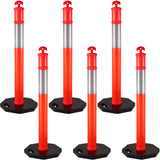 VEVOR 6Pack Traffic Delineator Posts 44 Inch Height, PE Delineator Cones Post Kit 10 inch Reflective Band, Delineators Post with Rubber Base 16 inch