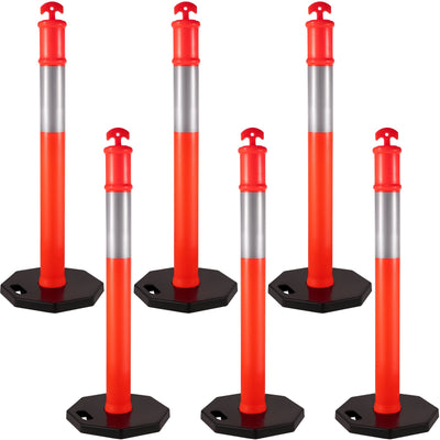 VEVOR 6Pack Traffic Delineator Posts 44 Inch Height, PE Delineator Cones Post Kit 10 inch Reflective Band, Delineators Post with Rubber Base 16 inch
