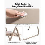 4 Pack Folding Chairs, Foldable Leather Chairs with Heavy Duty Metal Frame & Padded Cushion, Portable Folding Card Table Chairs, Stackable Seats for Home, Yard, Garden, Parties, Events, Khaki
