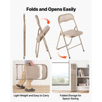 4 Pack Folding Chairs, Foldable Leather Chairs with Heavy Duty Metal Frame & Padded Cushion, Portable Folding Card Table Chairs, Stackable Seats for Home, Yard, Garden, Parties, Events, Khaki