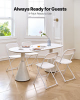 4 Pack Folding Chairs, Foldable Plastic Chairs with Heavy Duty Metal Frame, Portable Folding Card Table Chairs, Stackable Indoor Outdoor Seats for Home, Yard, Garden, Parties, Events, White - Front View