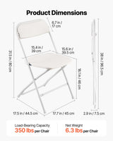 4 Pack Folding Chairs, Foldable Plastic Chairs with Heavy Duty Metal Frame, Portable Folding Card Table Chairs, Stackable Indoor Outdoor Seats for Home, Yard, Garden, Parties, Events, White - Side View
