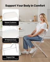4 Pack Folding Chairs, Foldable Plastic Chairs with Heavy Duty Metal Frame, Portable Folding Card Table Chairs, Stackable Indoor Outdoor Seats for Home, Yard, Garden, Parties, Events, White - Top-Down View