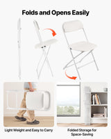4 Pack Folding Chairs, Foldable Plastic Chairs with Heavy Duty Metal Frame, Portable Folding Card Table Chairs, Stackable Indoor Outdoor Seats for Home, Yard, Garden, Parties, Events, White - Rear View