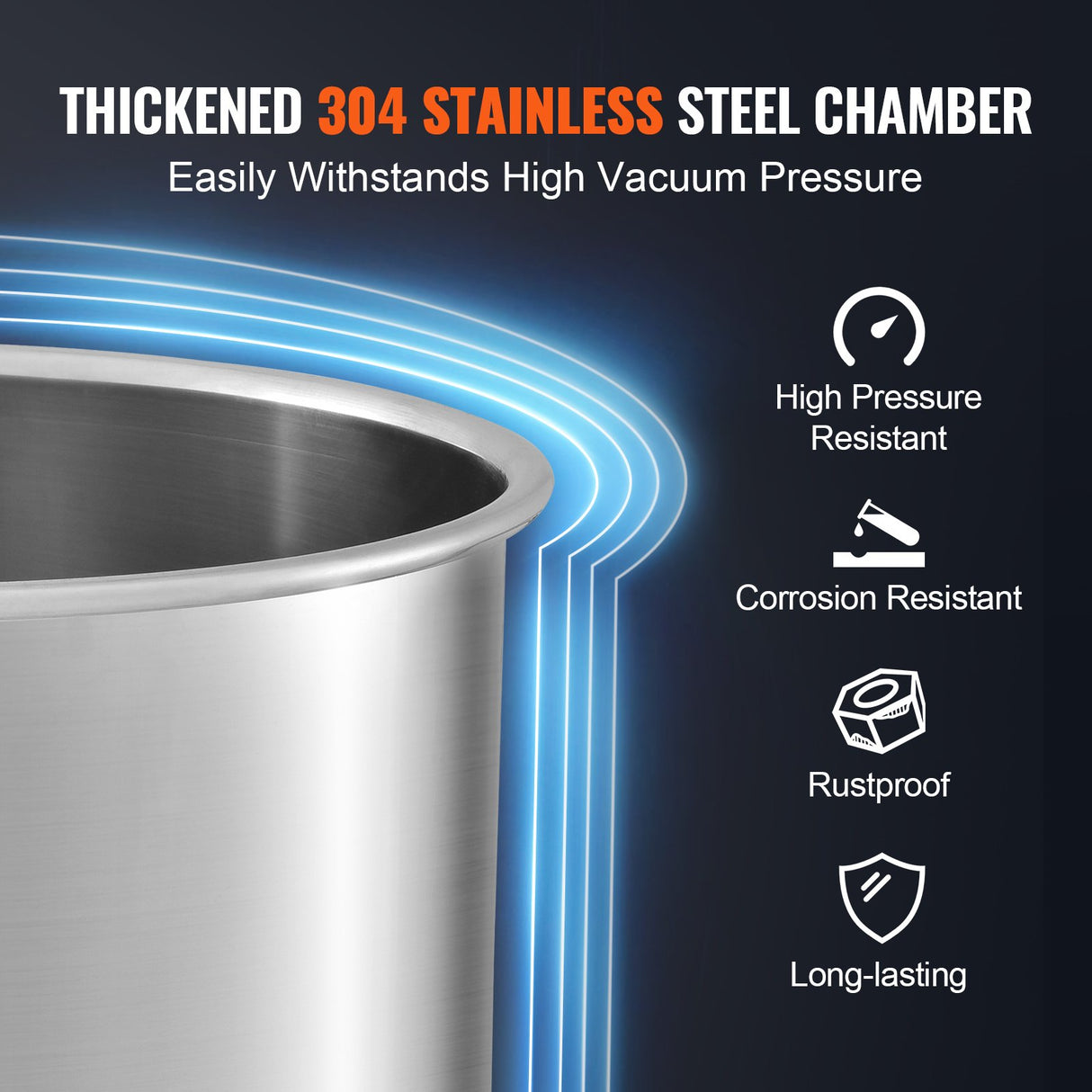 VEVOR 5 Gallon Vacuum Chamber, Upgraded Tempered Glass Lid Vacuum Degassing Chamber, 304 Stainless Steel Chamber, for Stabilizing Wood, Resin Degassing, Silicone Degassing and Plaster Degassing