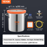 VEVOR 5 Gallon Vacuum Chamber, Upgraded Tempered Glass Lid Vacuum Degassing Chamber, 304 Stainless Steel Chamber, for Stabilizing Wood, Resin Degassing, Silicone Degassing and Plaster Degassing - Rear View