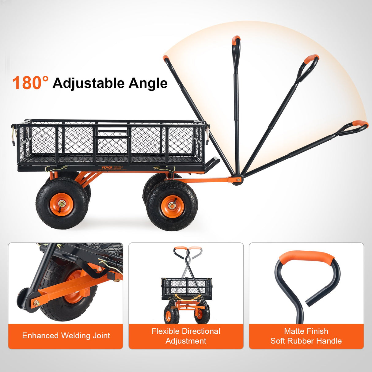 VEVOR Dump Cart, Metal Garden Dump Cart with Easy to Assemble Frame, Dump Wagon with 2-in-1 Convertible Handle, Utility Wheelbarrow 399kg Capacity,