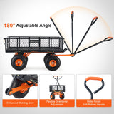 VEVOR Dump Cart, Metal Garden Dump Cart with Easy to Assemble Frame, Dump Wagon with 2-in-1 Convertible Handle, Utility Wheelbarrow 399kg Capacity, 25.4cm Tires - Rear View