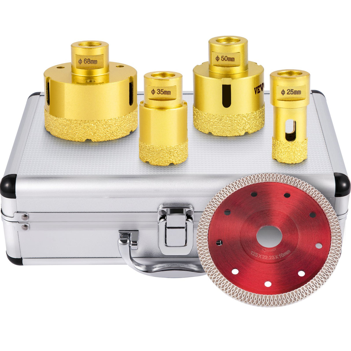 VEVOR Diamond Drill Bits 4PCS Diamond Hole Saw 25/35/50/68mm Tile Hole Saw Kit Vacuum Brazed Diamond Drill Bit 0.59in/15mm Segment Tile Hole Saw w