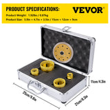 VEVOR Diamond Drill Bits 4PCS Diamond Hole Saw 25/35/50/68mm Tile Hole Saw Kit Vacuum Brazed Diamond Drill Bit 0.59in/15mm Segment Tile Hole Saw w
