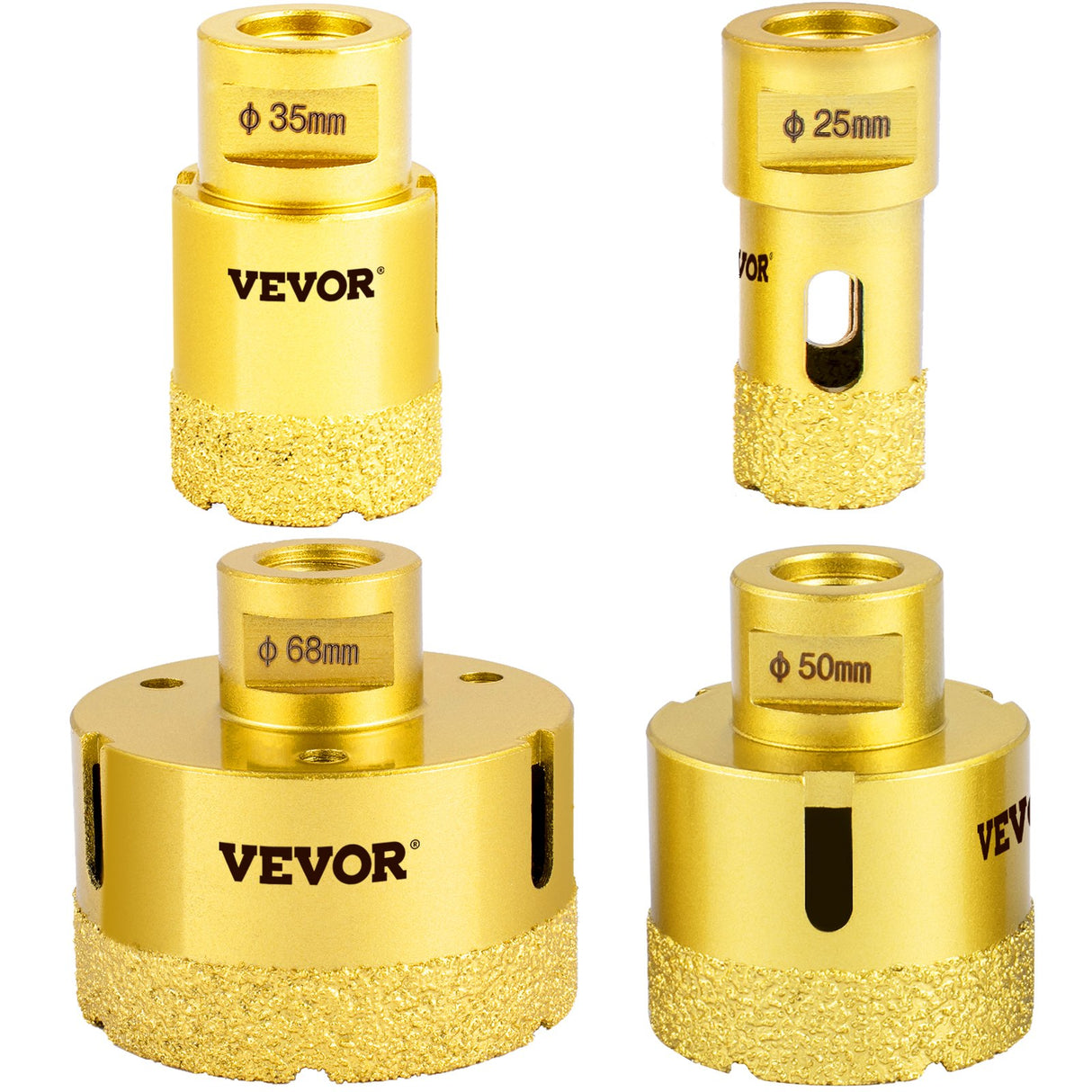 VEVOR Diamond Drill Bits 4PCS Diamond Hole Saw 25/35/50/68mm Tile Hole Saw Kit Vacuum Brazed Diamond Drill Bit 0.59in/15mm Segment Tile Hole Saw w