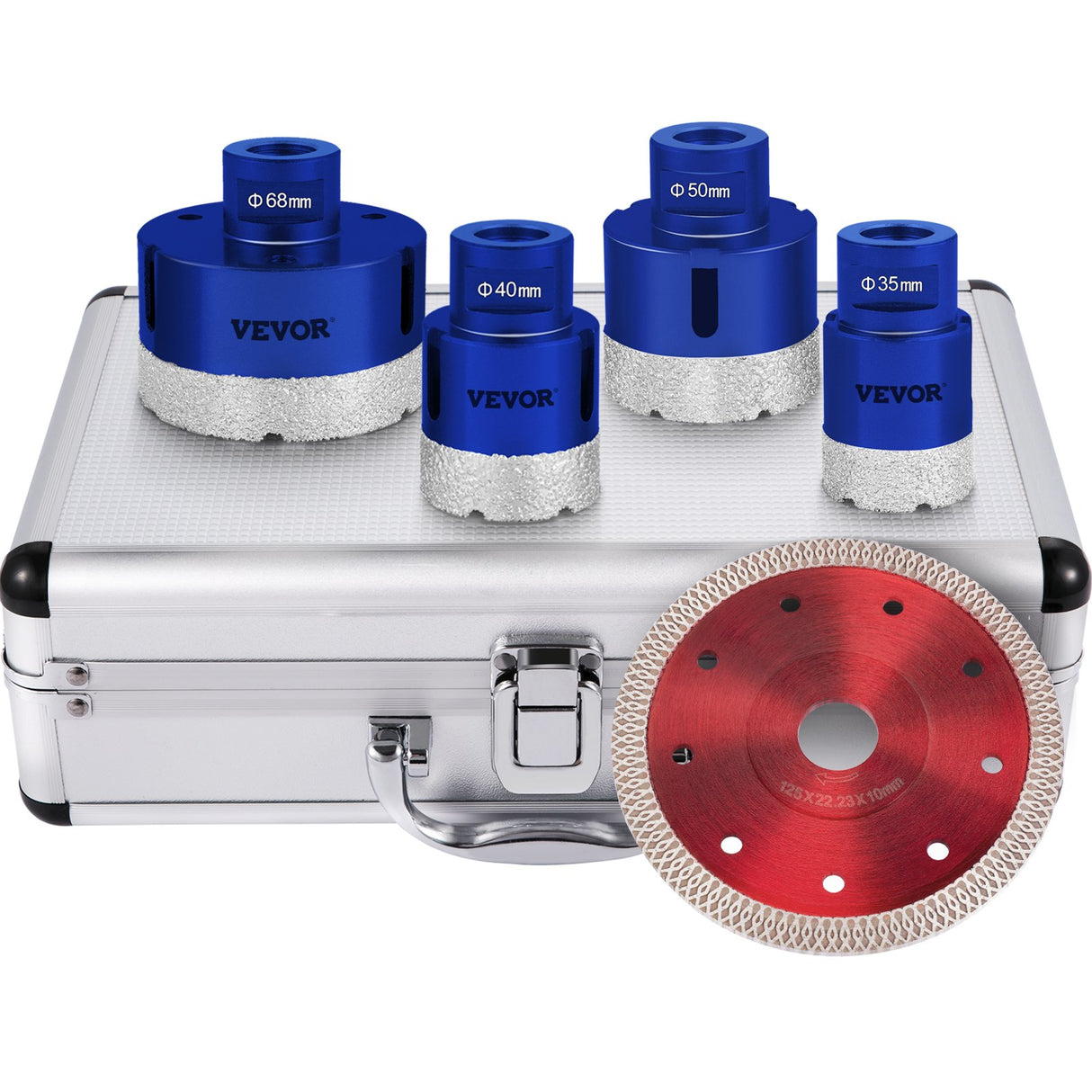 VEVOR Diamond Drill Bits 4PCS Diamond Hole Saw 35/40/50/68mm Tile Hole Saw Kit Vacuum Brazed Diamond Drill Bit 0.59in/15mm Segment Tile Hole Saw w