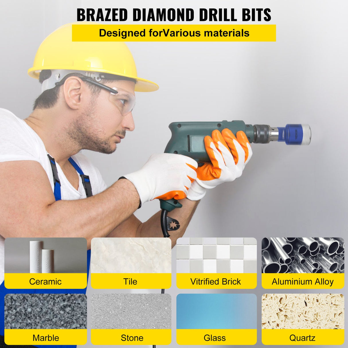 VEVOR Diamond Drill Bits 4PCS Diamond Hole Saw 35/40/50/68mm Tile Hole Saw Kit Vacuum Brazed Diamond Drill Bit 0.59in/15mm Segment Tile Hole Saw w