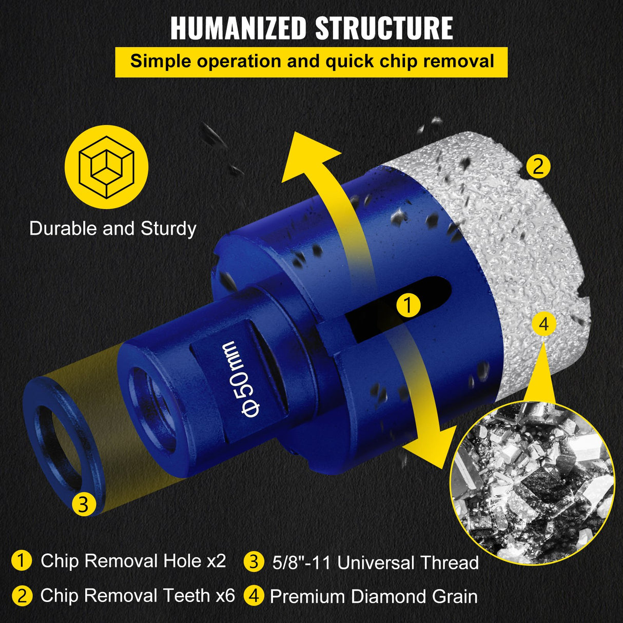VEVOR Diamond Drill Bits 4PCS Diamond Hole Saw 35/40/50/68mm Tile Hole Saw Kit Vacuum Brazed Diamond Drill Bit 0.59in/15mm Segment Tile Hole Saw w
