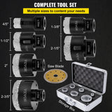 VEVOR Diamond Drill Bits 6PCS Diamond Hole Saw 20/35/40/50/55/68mm Tile Hole Saw Kit Vacuum Brazed Diamond Drill Bit 0.59in/15mm Segment Tile Hole Saw w Storage Case for Tile Ceramic Porcelain Marble - Top-Down View