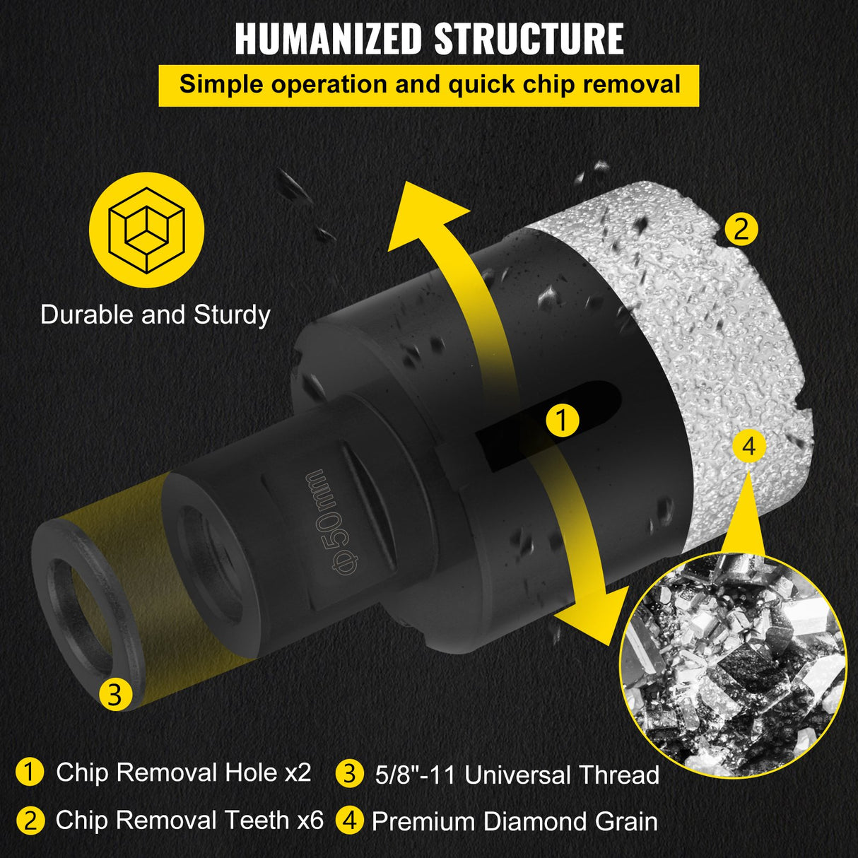 VEVOR Diamond Drill Bits 6PCS Diamond Hole Saw 20/35/40/50/55/68mm Tile Hole Saw Kit Vacuum Brazed D