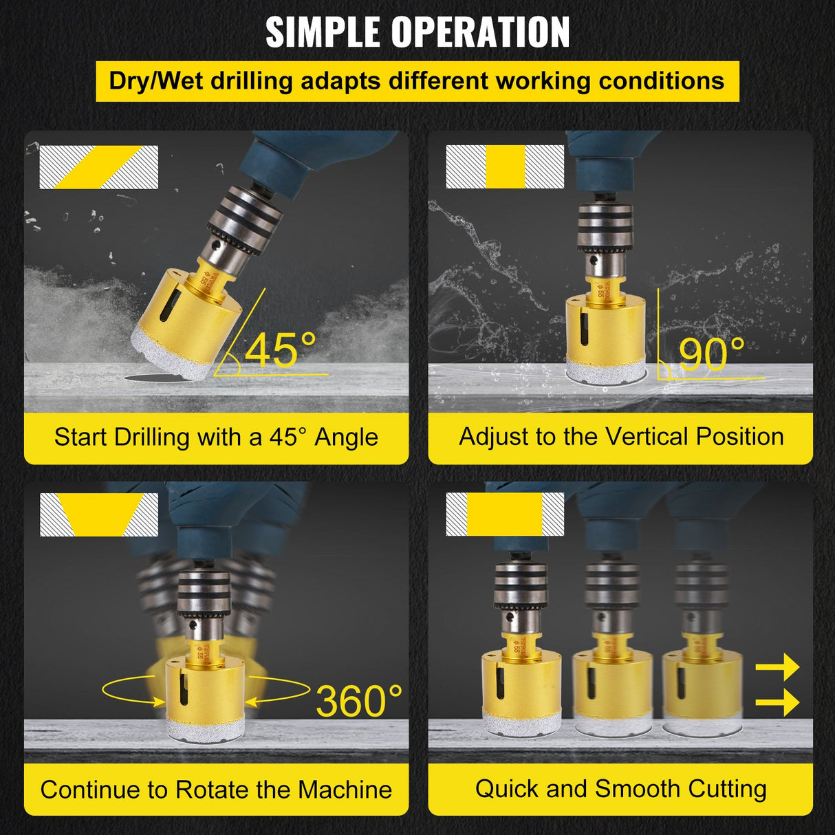 VEVOR Diamond Drill Bits 7PCS Diamond Hole Saw 20/27/35/55/68mmTile Hole Saw Kit Vacuum Brazed Diamond Drill Bit 0.59in/15mm Segment Tile Hole Saw w