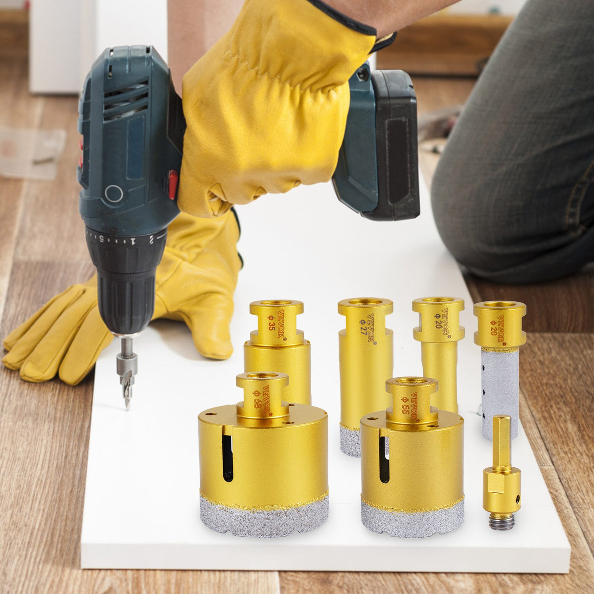 VEVOR Diamond Drill Bits 7PCS Diamond Hole Saw 20/27/35/55/68mmTile Hole Saw Kit Vacuum Brazed Diamond Drill Bit 0.59in/15mm Segment Tile Hole Saw w