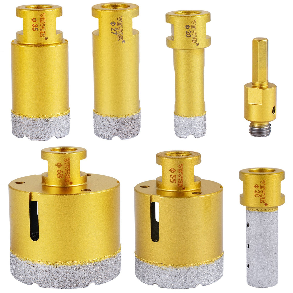 VEVOR Diamond Drill Bits 7PCS Diamond Hole Saw 20/27/35/55/68mmTile Hole Saw Kit Vacuum Brazed Diamond Drill Bit 0.59in/15mm Segment Tile Hole Saw w
