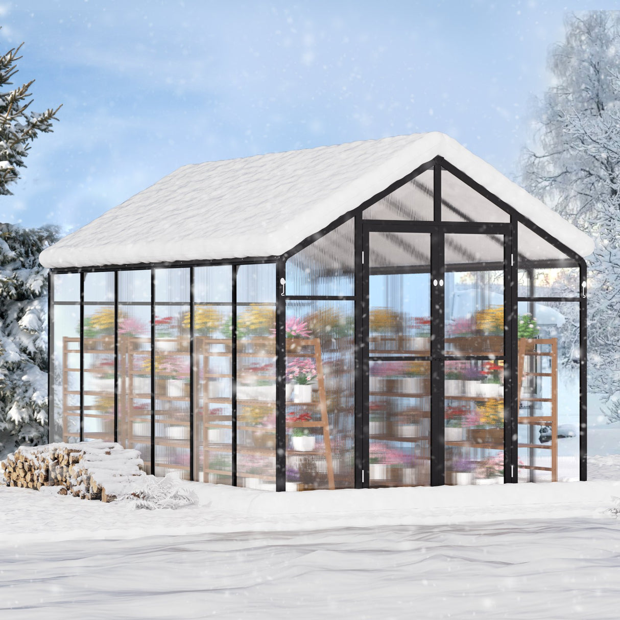 VEVOR Polycarbonate Greenhouse 8 x 12 Ft Outdoor Walk-in Greenhouse for Garden