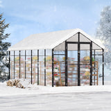 VEVOR Polycarbonate Greenhouse 8 x 14 Ft Outdoor Walk-in Greenhouse for Garden - Low Angle